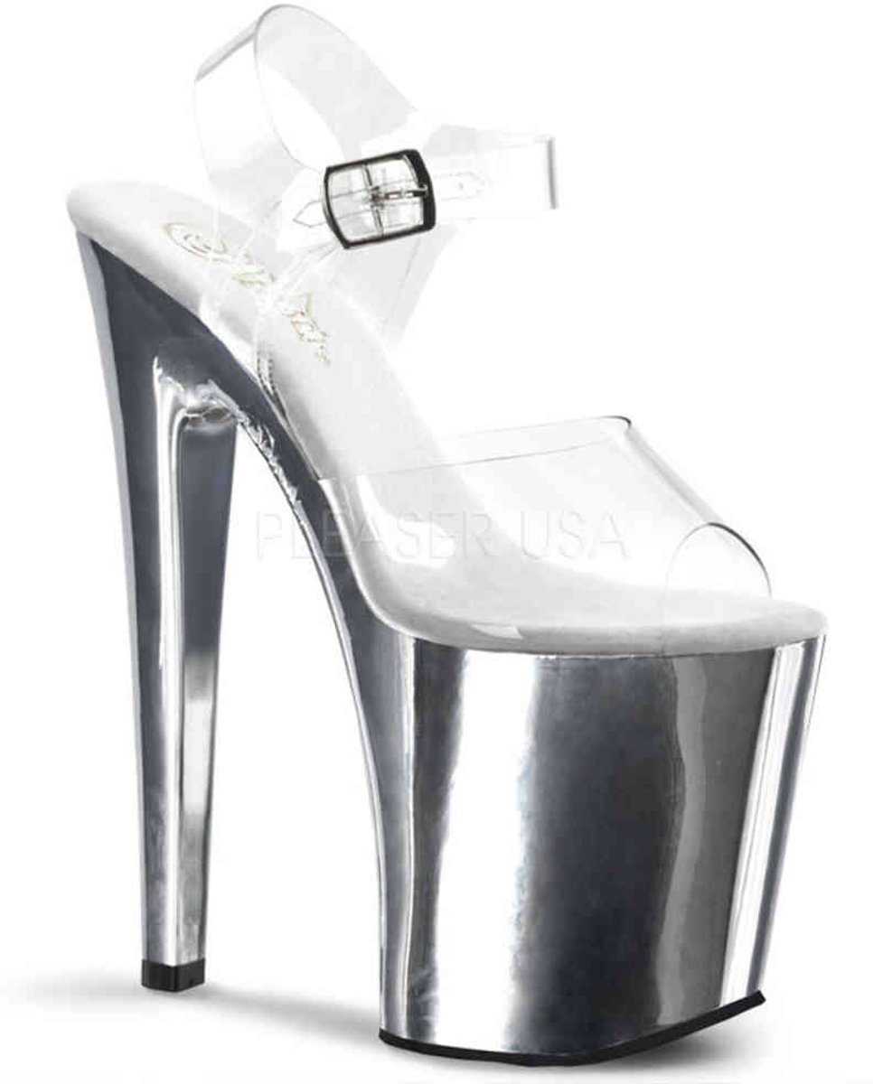 EU 36 = US 6 | XTREME-808 | 8 Heel, 4 PF Silver Chrome Ankle Strap Sandal